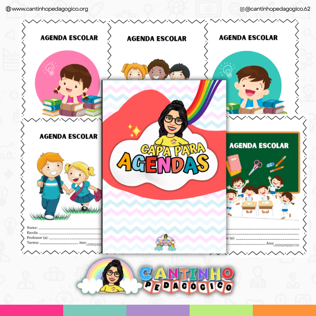 Capa para Agenda Escolar Infantil – Modelos Coloridos (PDF)